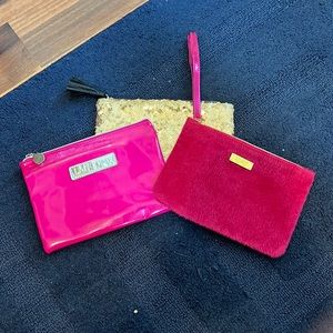 Bundle of 3- Barbie Pink Hot Pink Gold Sequin Pouch Cosmetic Make Up Travel Bag